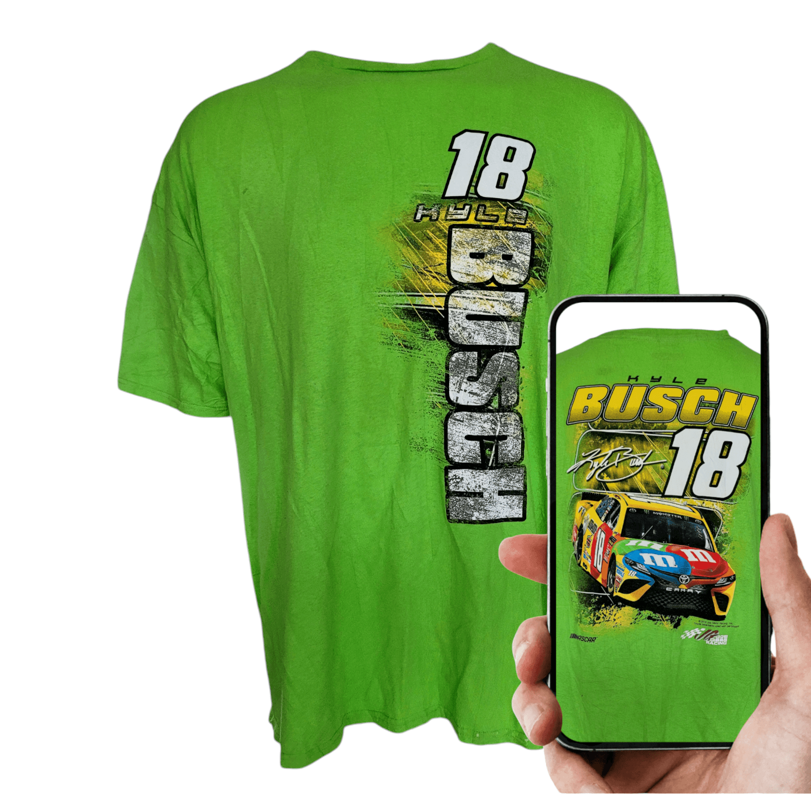 Kyle Busch #18 M&M's NASCAR Racing T-Shirt 3XL Green Joe Gibbs Racing Vintage