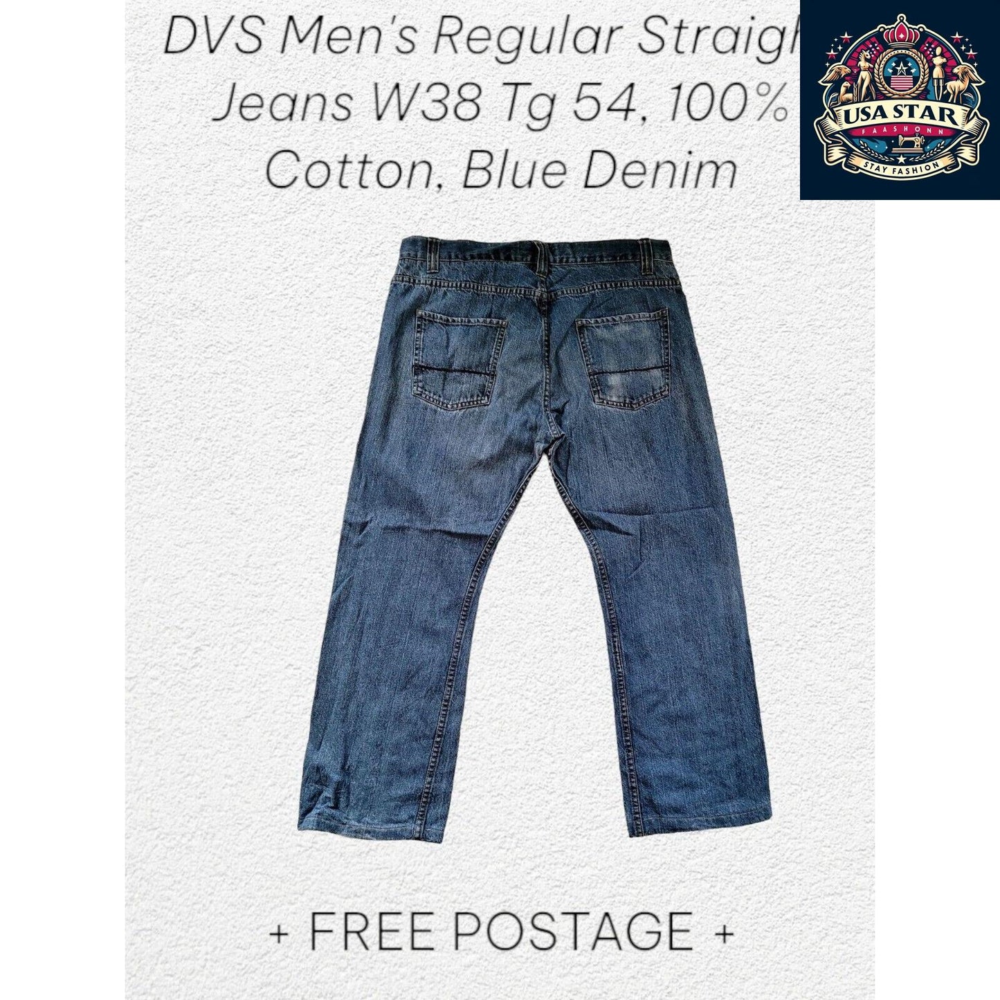 DVS Men's Straight Jeans W38 TG54, 100% Cotton, Classic Blue Denim, Comfortable Fit - USASTARFASHION