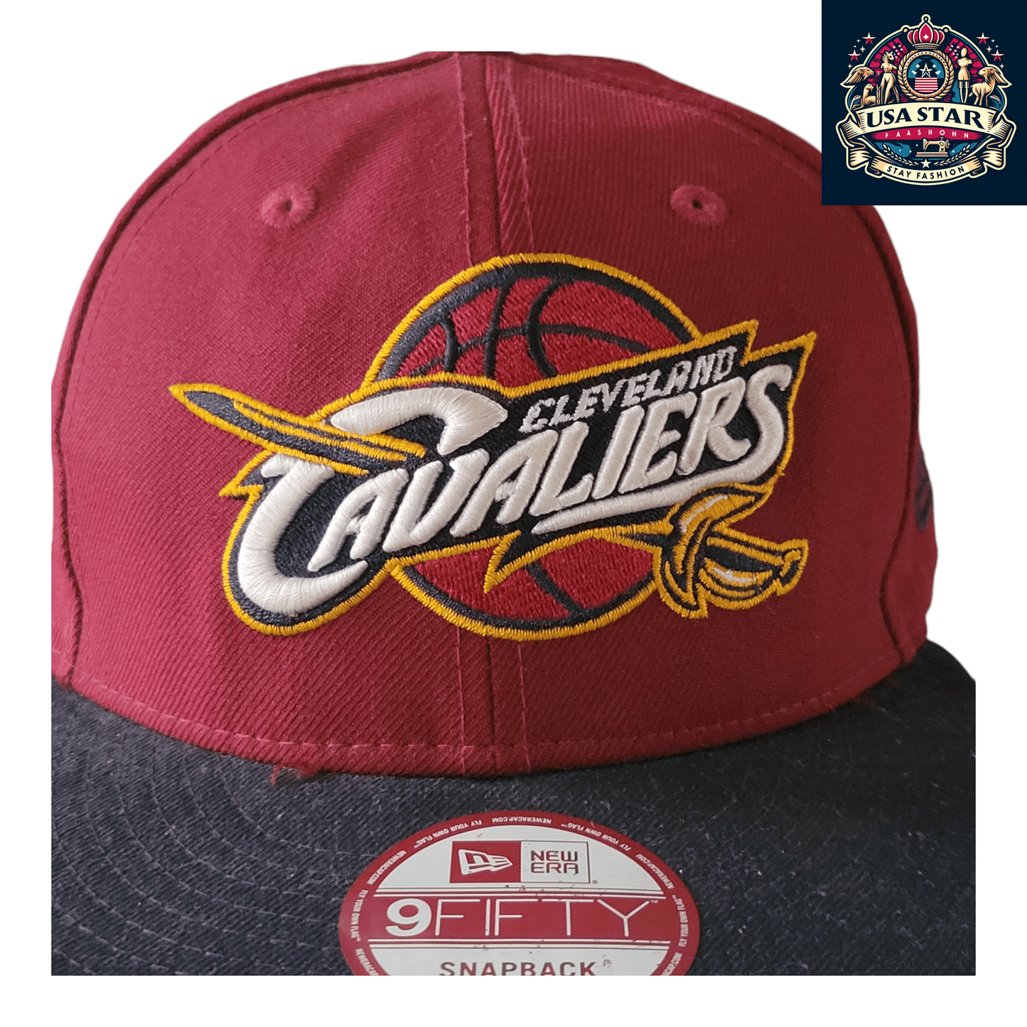 New Era Cleveland Cavaliers Hat 9FIFTY Snapback Cap Burgundy/Black Medium-Large Adjustable - USASTARFASHION