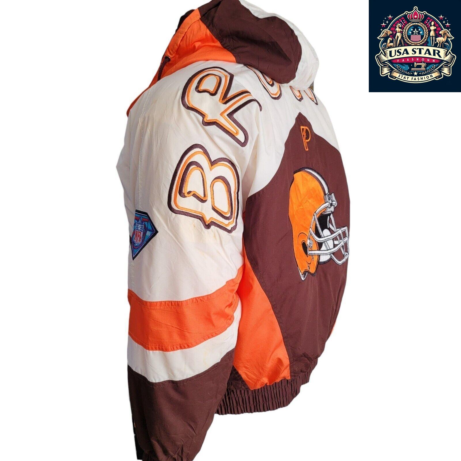 Cleveland Browns Jacket Pro Player 90s Vintage Style Men's Small-Medium with Hoodie and Embroidery - USASTARFASHION