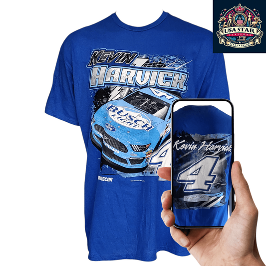 Kevin Harvick T-Shirt XL - Comfortable 100% Cotton, Vibrant Busch Light Graphics, Stewart-Haas Racing - USASTARFASHION