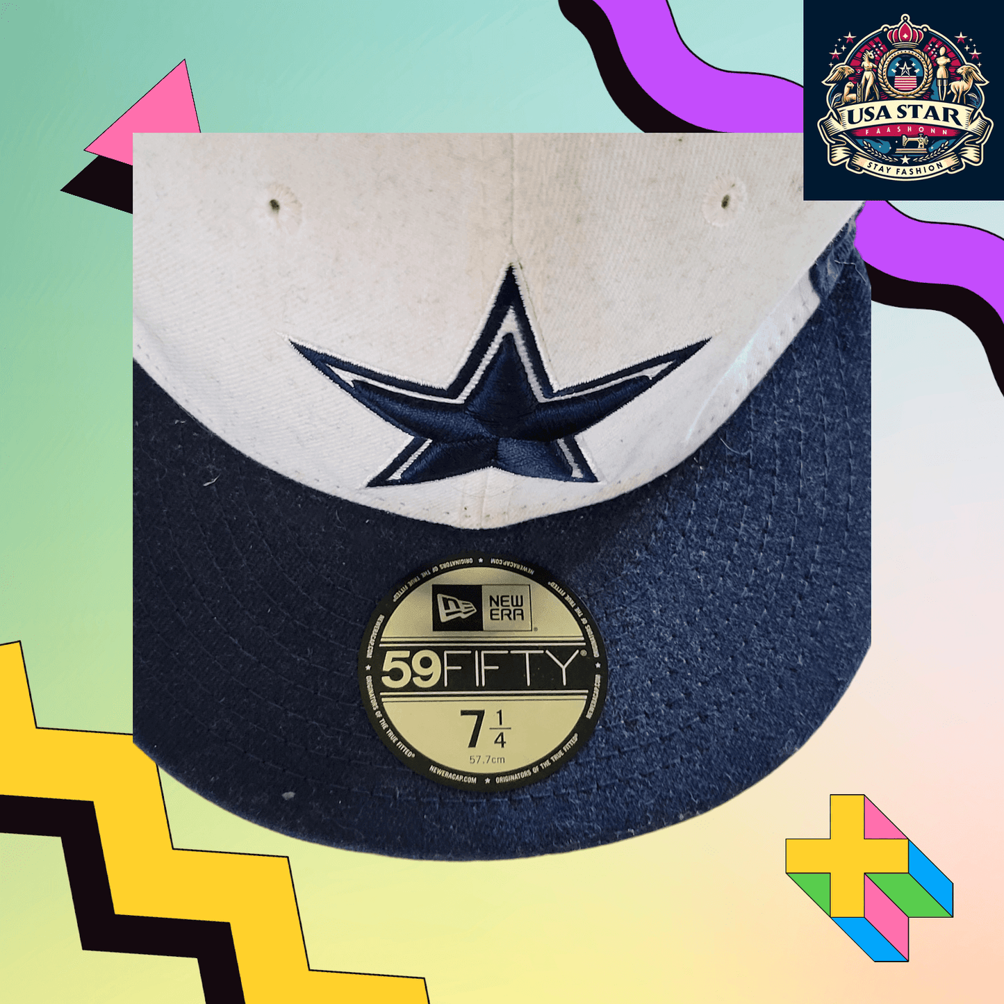 Dallas Cowboys Fitted Cap 59FIFTY Navy Blue/White Size 7 1/4 with Breathable Design - USASTARFASHION