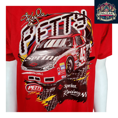 Vintage Kyle Petty T-Shirt #45 Sprint Racing | Delta Magnum Fabric | Red | Size XL - USASTARFASHION