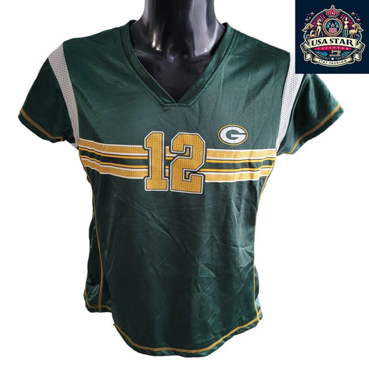 Green Bay Packers Women's Jersey Large Featuring Aaron Rodgers #12 - Official NFL Team Apparel - USASTARFASHION