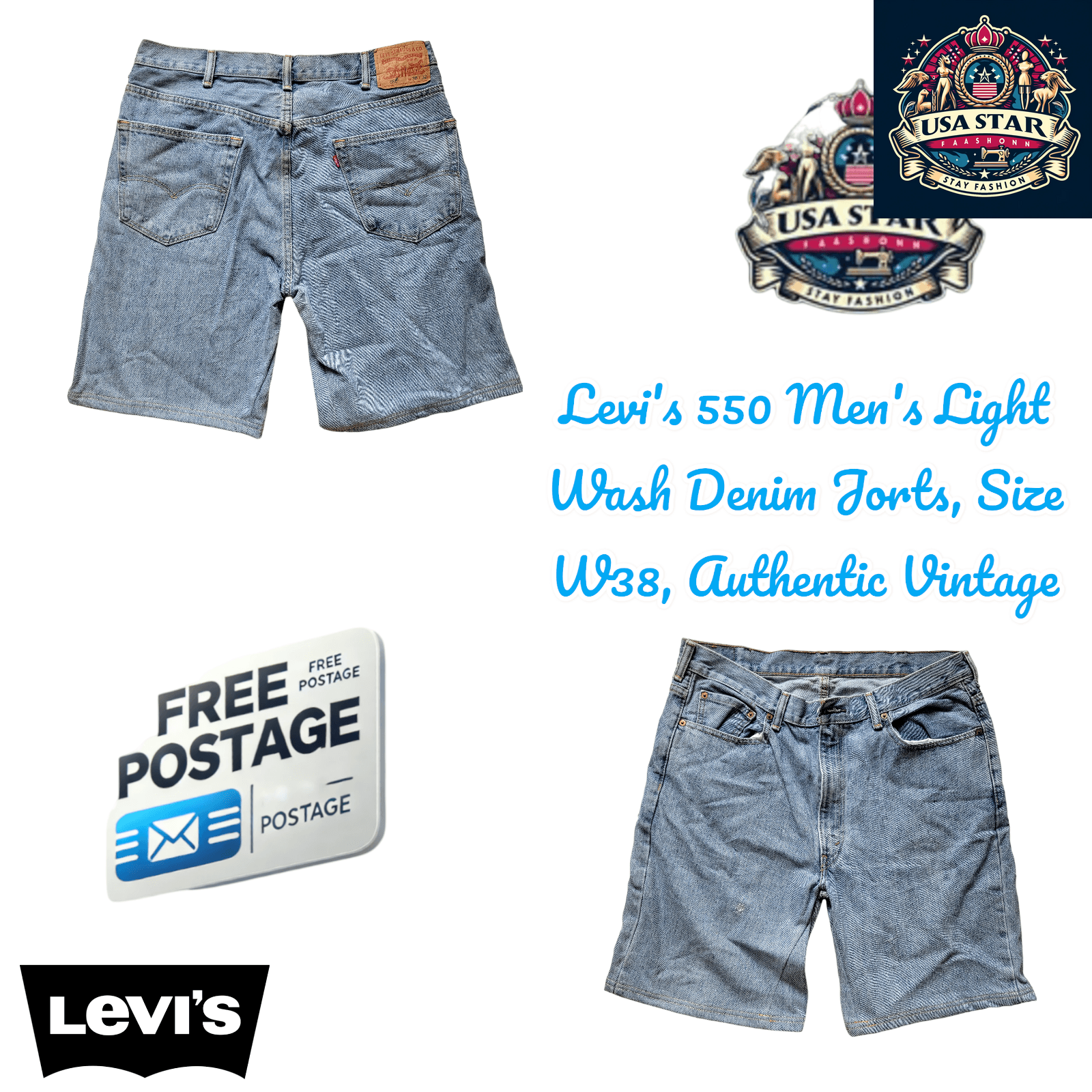 Levi's 550 Denim Jorts W38 - Men's Light Wash Vintage Style with Relaxed Fit and Roomy Pockets - USASTARFASHION