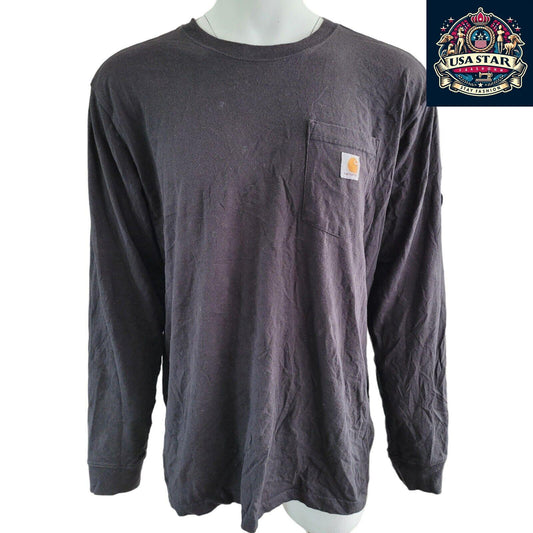 Carhartt Long Sleeve Shirt L | Classic Black, 100% Cotton, Loose Fit, Durable Design - USASTARFASHION