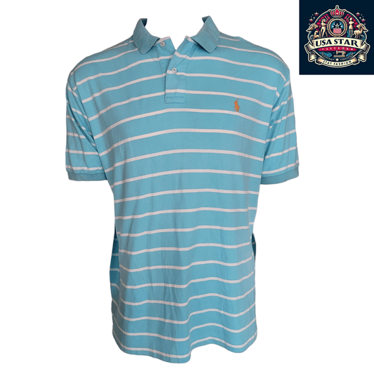 Polo Ralph Lauren Men's Shirt XL Aqua Striped 100% Cotton Classic Fit for Timeless Style - USASTARFASHION