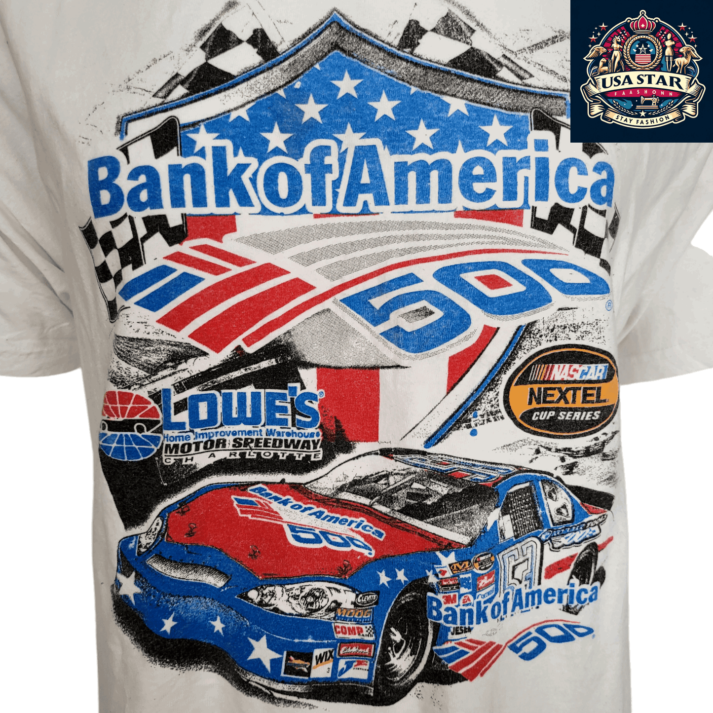 Bank Of America 500 T-Shirt XL 100% Cotton Graphic Tee White Vintage NASCAR 2007 Edition - USASTARFASHION