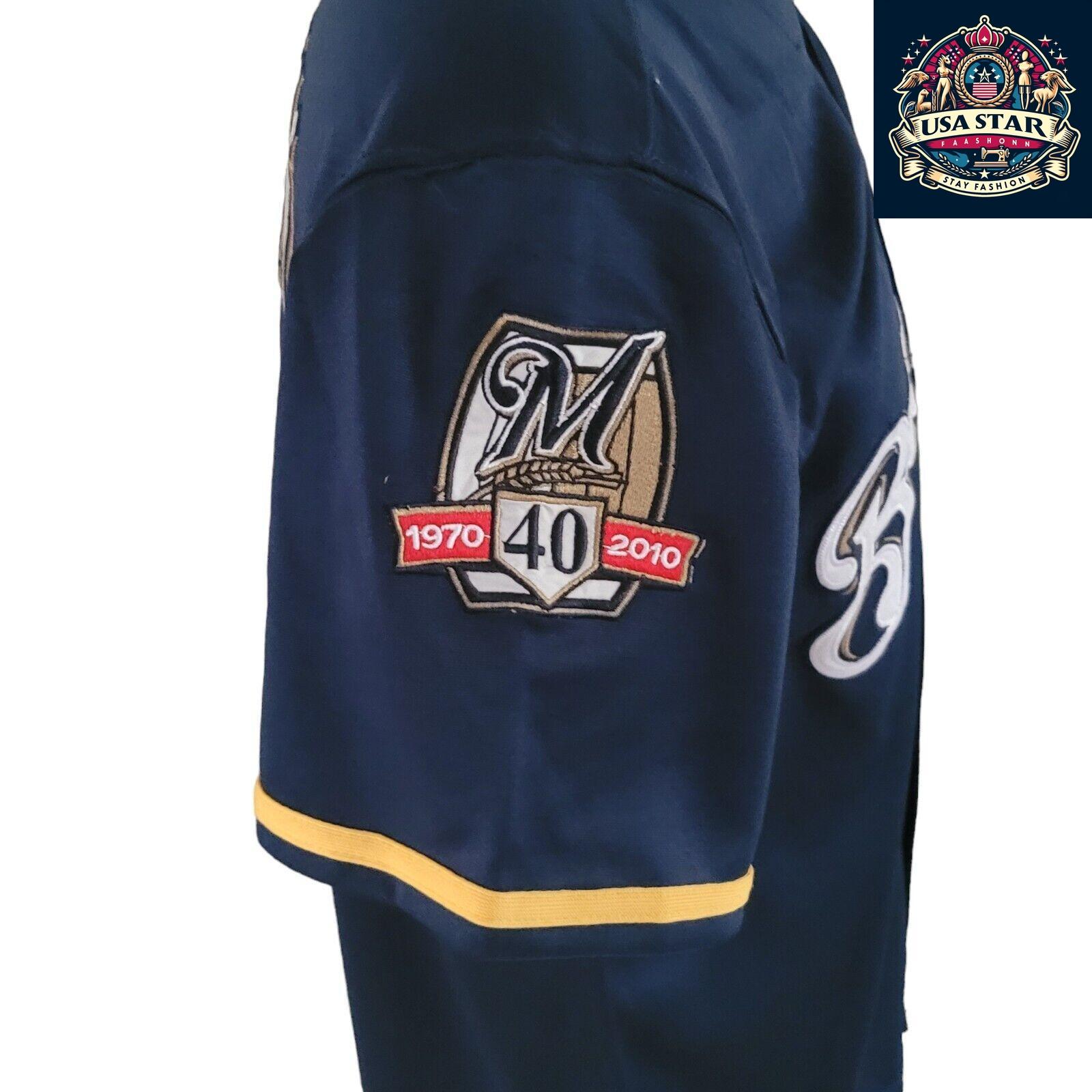 Ryan Braun T-Shirt #8 Milwaukee Brewers 40th Anniversary Majestic Tee Sz M Navy Blue Short Sleeve - USASTARFASHION