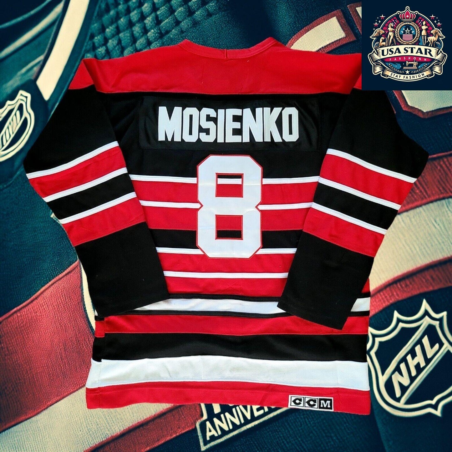 Vintage CCM Chicago Blackhawks Bill Mosienko #8 Hockey Jersey Size 52 - USASTARFASHION