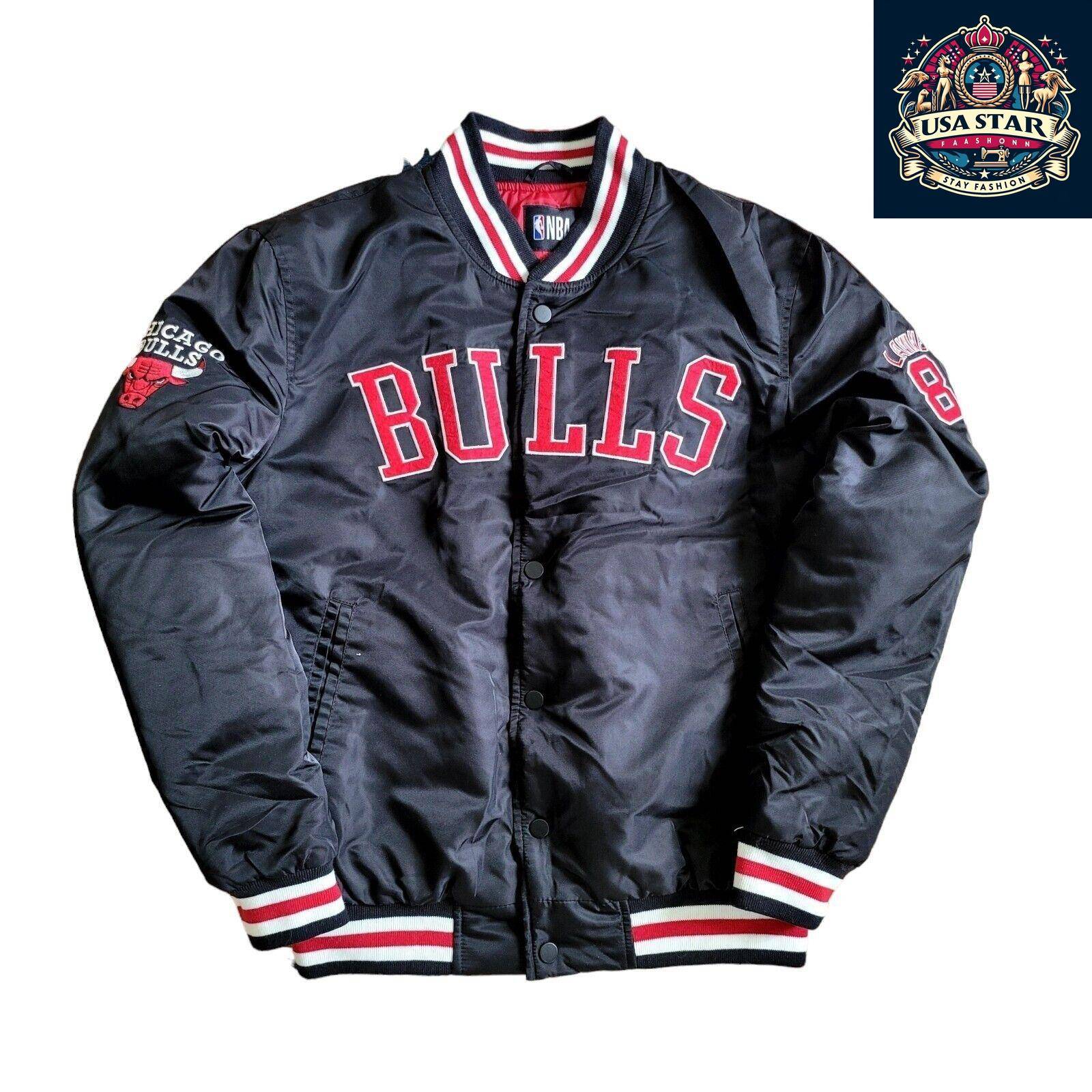 Chicago Bulls Bomber Jacket Men's XS Black Coat with Zach LaVine #8 Logo and Bold Design - USASTARFASHION