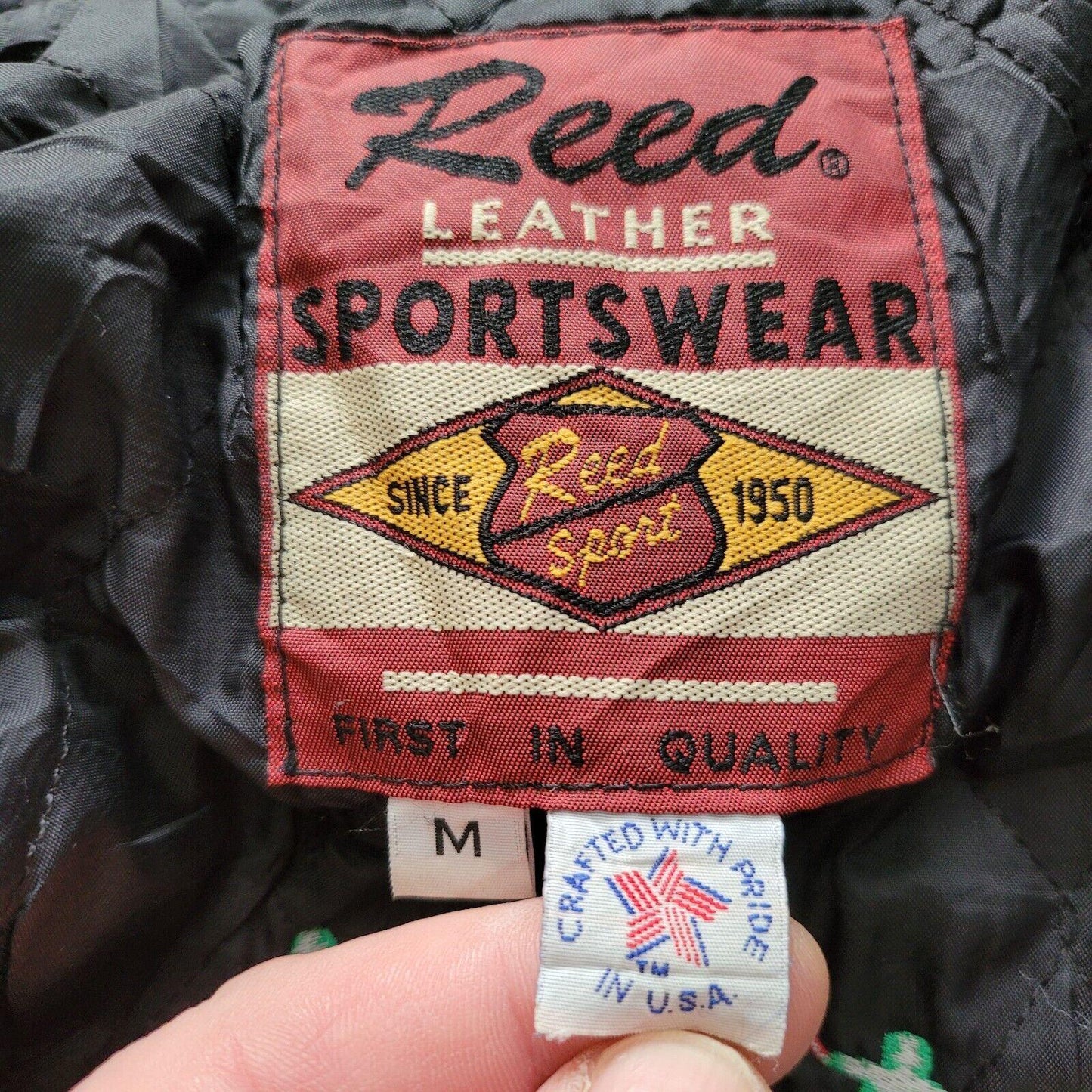 REED Varsity Leather/Wool Jacket - Size M, Made in USA - Distinctive Design, Quilted Lining & Inside Pocket-USASTARFASHION