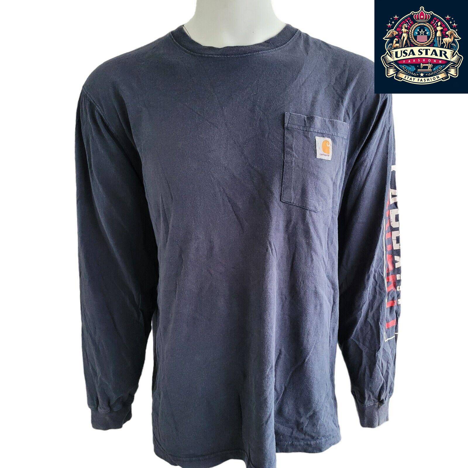 Carhartt Long Sleeve Shirt Navy Blue | Size L | 100% Cotton | Logo Detail on Front & Sleeve USASTARFASHION