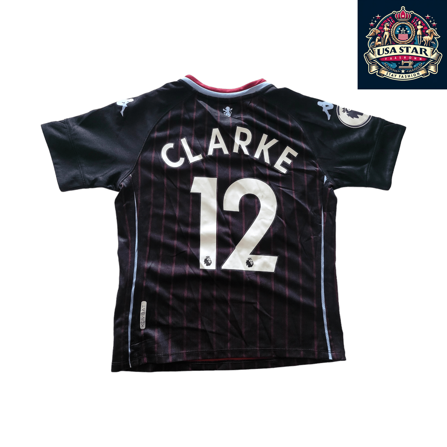 Kappa Aston Villa Kids Jersey Clarke #12 - Size 8Y - Regular Fit, Breathable Fabric, Free Shipping - USASTARFASHION