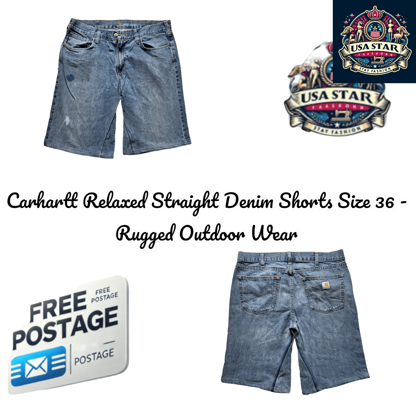 Carhartt Denim Shorts Size 36 - Relaxed Fit, Durable Cotton, Outdoor Comfort with Pockets - USASTARFASHION