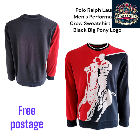 Polo Ralph Lauren Sweatshirt Men's Performance Crew in Red/Black with Big Pony Logo, Moisture-Wicking - USASTARFASHION