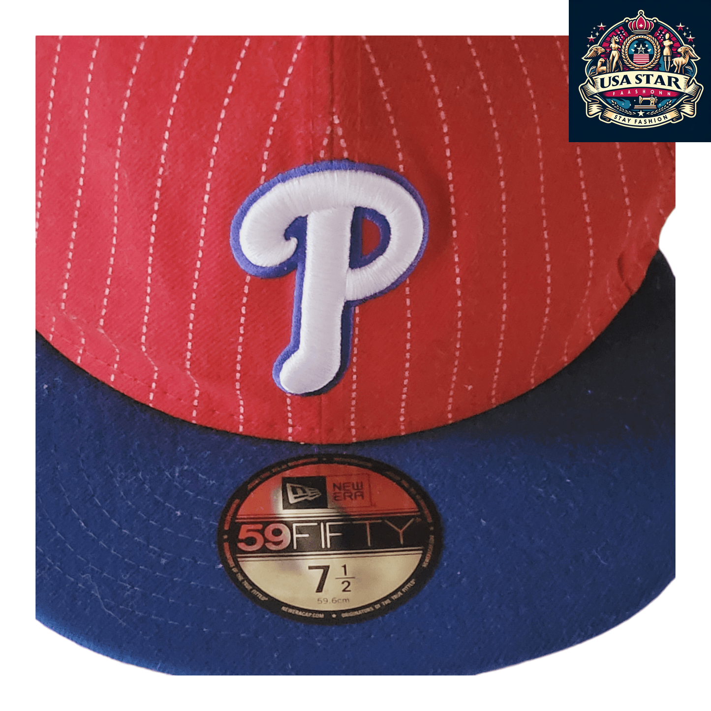 Philadelphia Phillies Fitted Cap - New Era 59FIFTY, Size 7 1/2, Official MLB Hat, Durable Design - USASTARFASHION