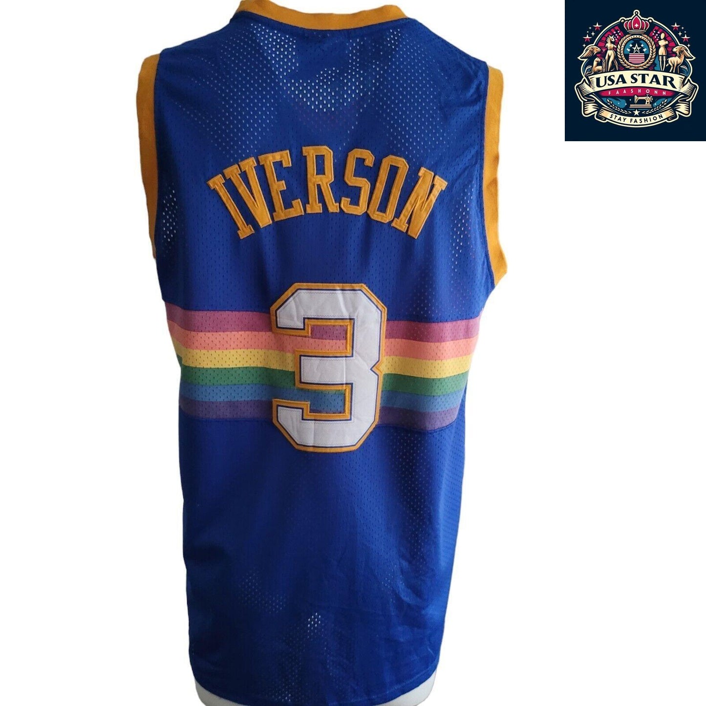 Adidas NBA Hardwood Classics #3 Allen Iverson Denver Nuggets Jersey XL Rainbow Vintage Authentic - USASTARFASHION