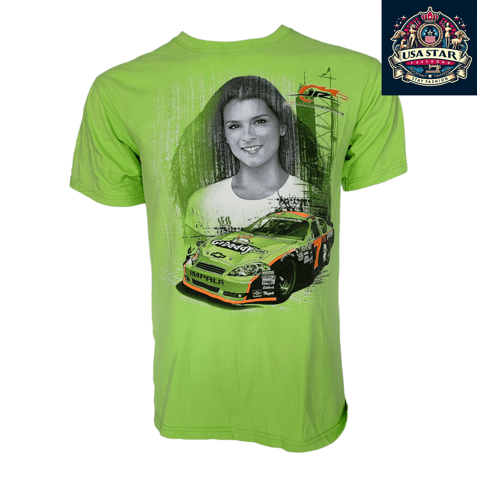 Danica Patrick T-Shirt - Chase Authentics GoDaddy Racing Apparel M Green 100% Pre-Shrunk Cotton - USASTARFASHION