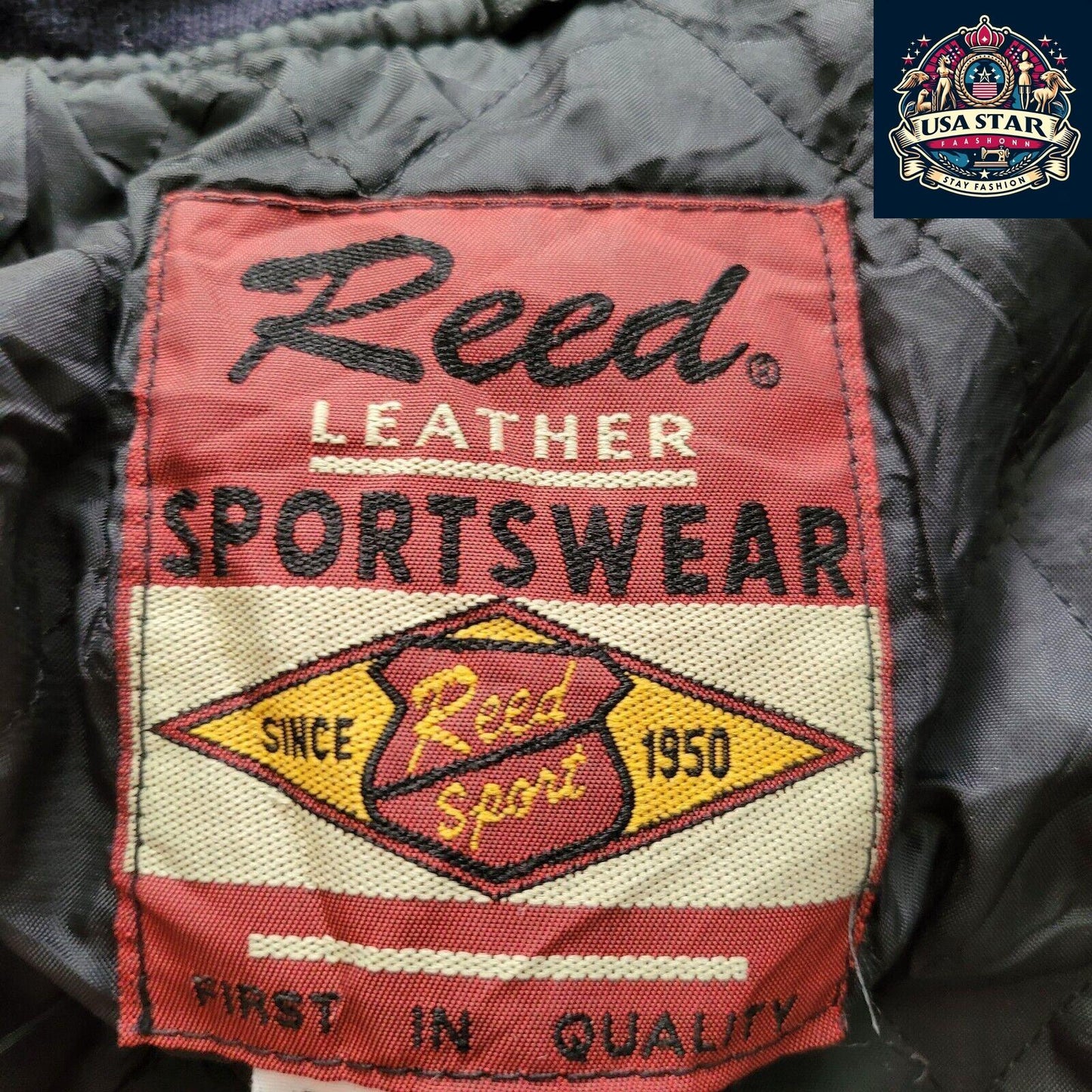 REED Varsity Leather Wool Jacket Made in USA, Size M, Quilted Lining, Classic Design - USASTARFASHION