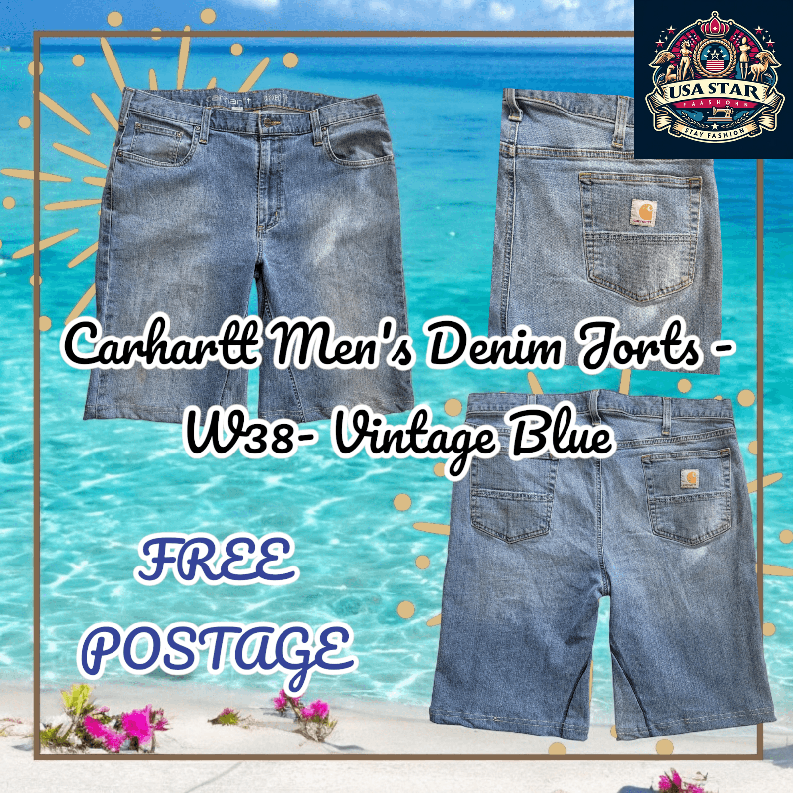 Carhartt Denim Jorts W38 - Vintage Blue, Relaxed Fit, Durable Cotton for Summer Adventures - USASTARFASHION