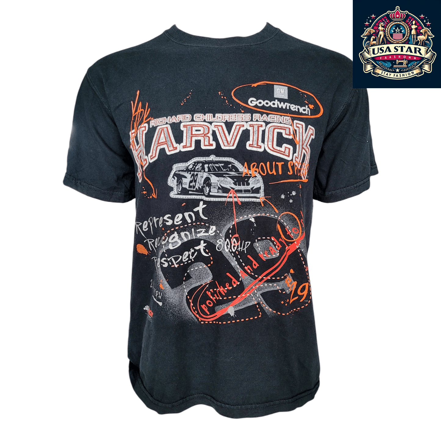 Kevin Harvick T-Shirt #29 Goodwrench Racing - Black, Size M, Official NASCAR Merchandise, Comfortable Fit - USASTARFASHION