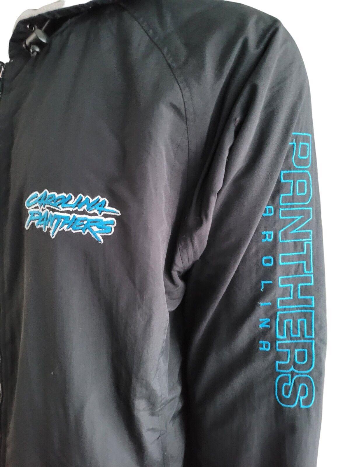 NFL Carolina Panthers Reversible Jacket in Size L - Black/Logo & Text Sides, 2-in-1 Design, Game Day Outerwear-USASTARFASHION