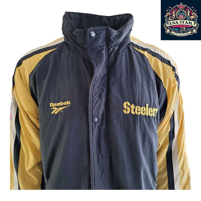 Reebok Steelers Jacket XL - Padded Insulation, Warmth, Bold Yellow & Black Team Colors - USASTARFASHION