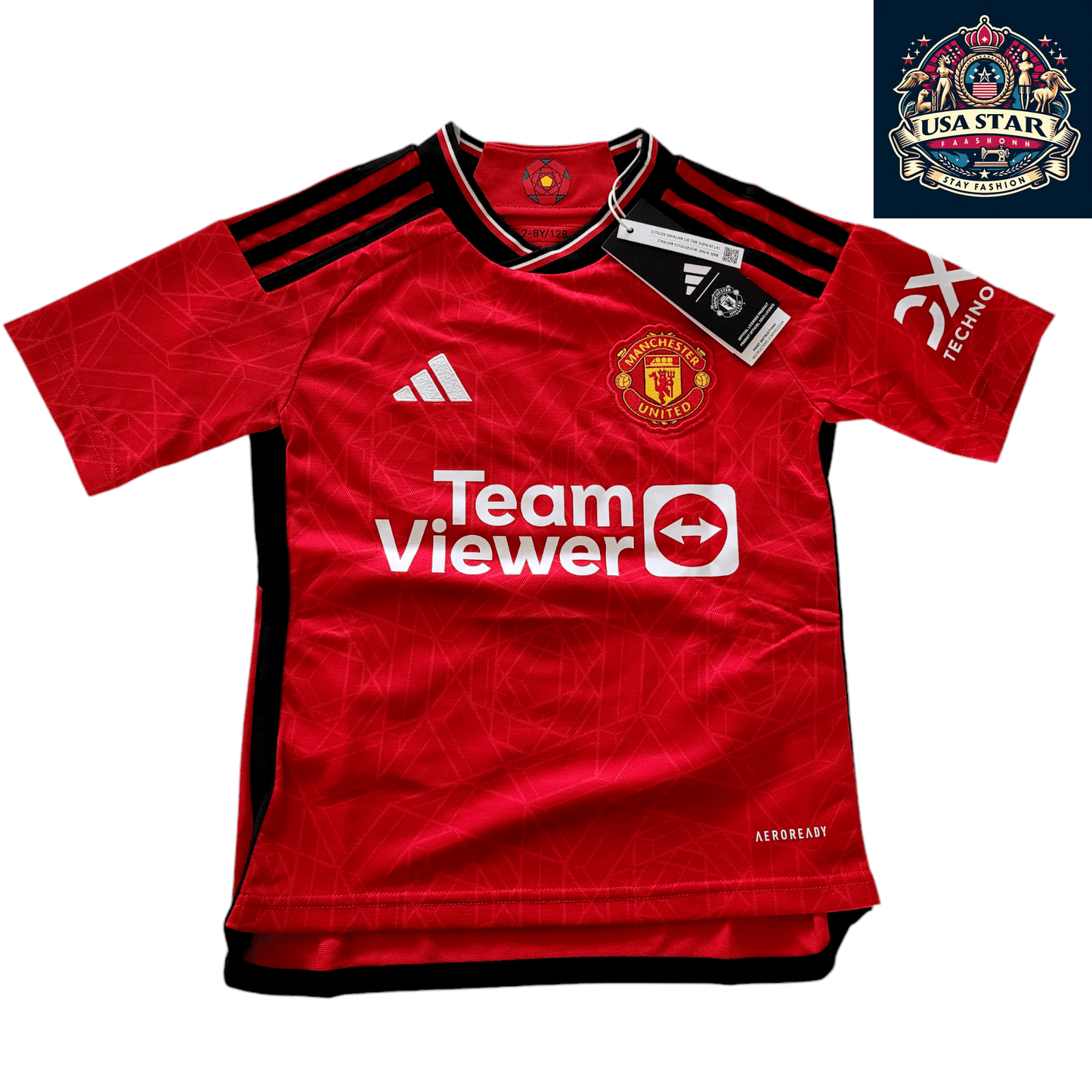 Manchester United Youth Jersey 2023-2024 Home Size 7-8Y with AEROREADY Technology, Model Zarin 7 - USASTARFASHION