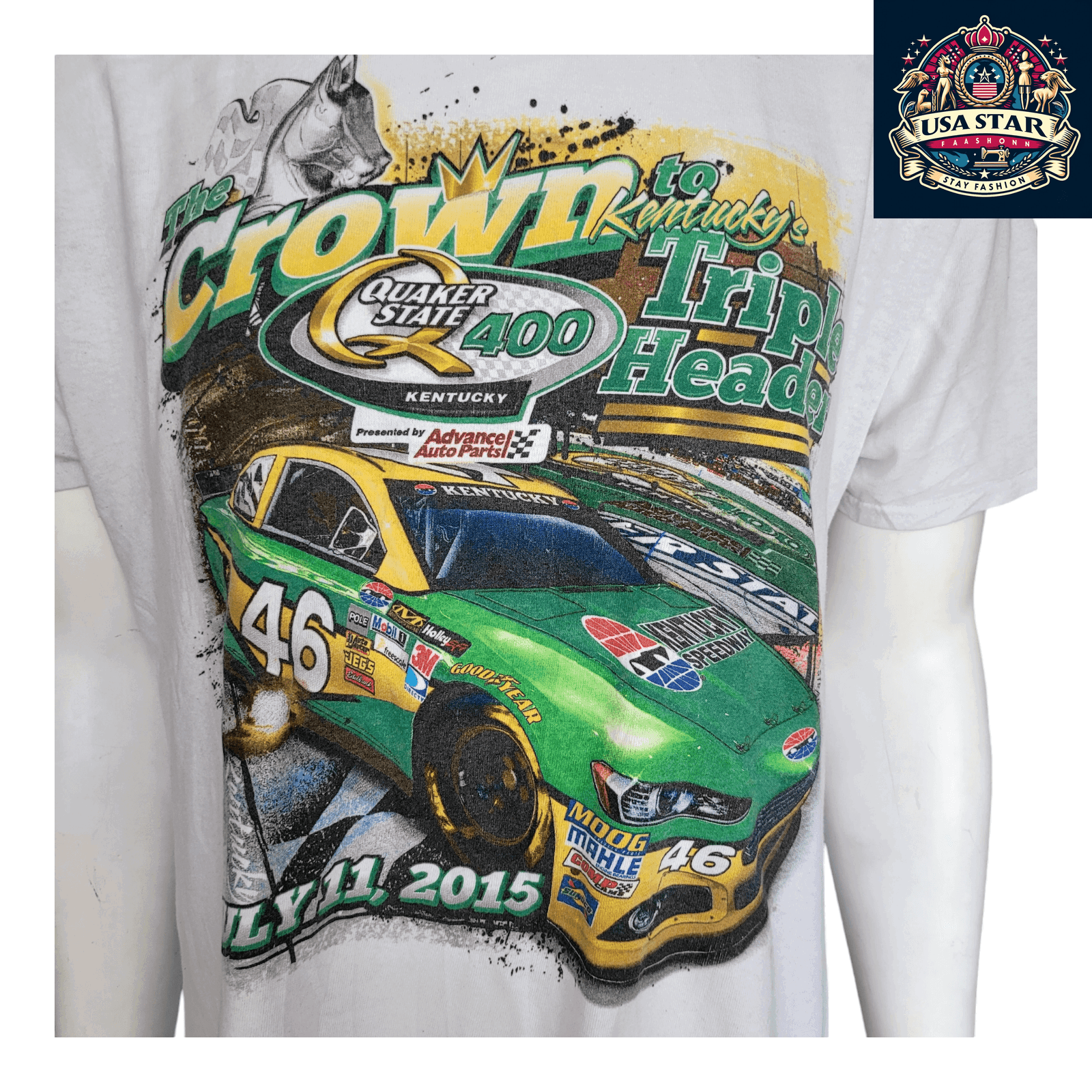 2015 NASCAR T-Shirt Quaker State 400 Kentucky Speedway XL #46 Advance Auto Parts 100% Cotton USASTARFASHION