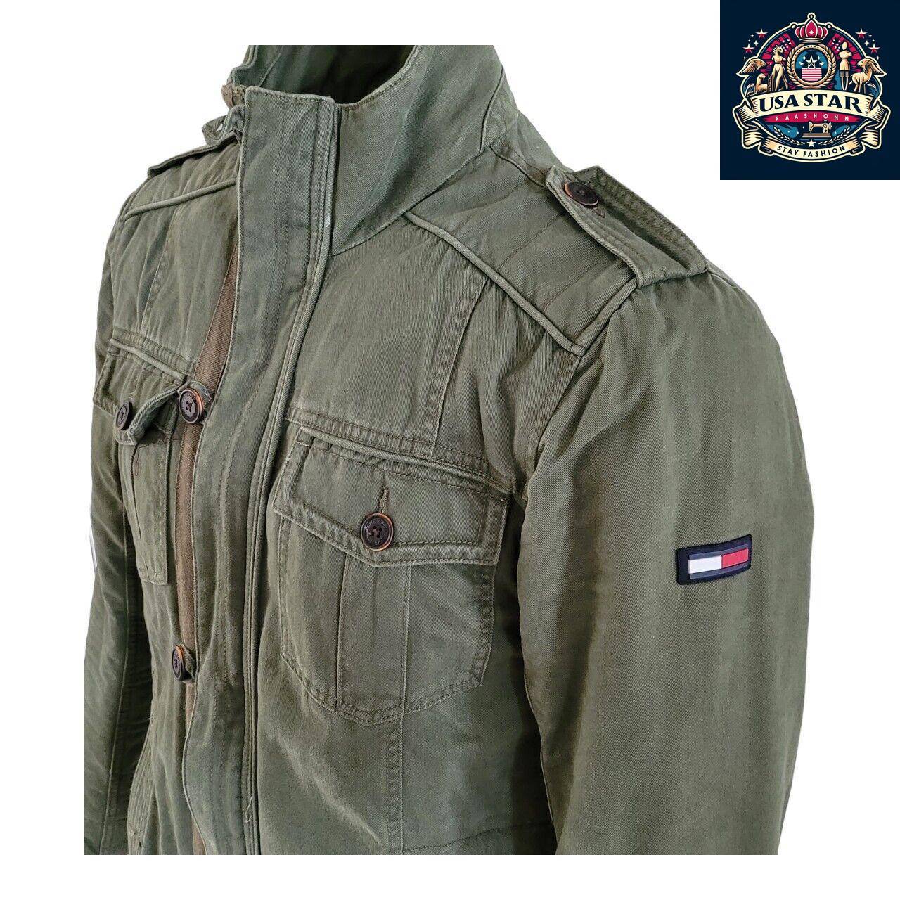 Tommy Hilfiger Denim Military Field Jacket, Four Pocket Design, Size Large, Grade A Vintage - USASTARFASHION