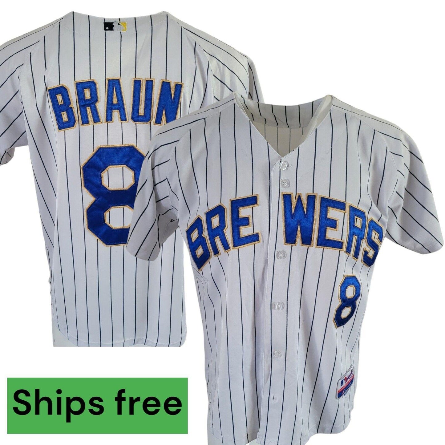 Ryan Braun #8 Milwaukee Brewers Majestic V-Neck Shirt - Size 48 M-USASTARFASHION