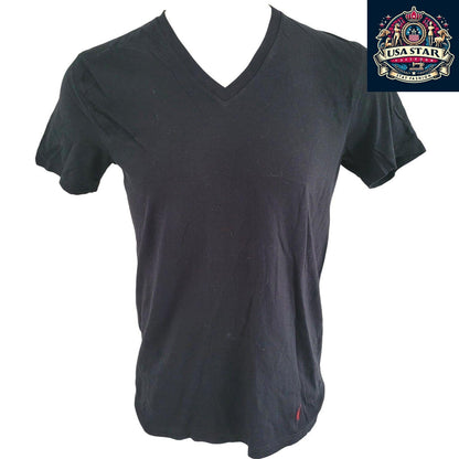 Polo Ralph Lauren Black V-Neck T-Shirt M - 100% Cotton, Iconic Logo, Comfortable Fit - USASTARFASHION