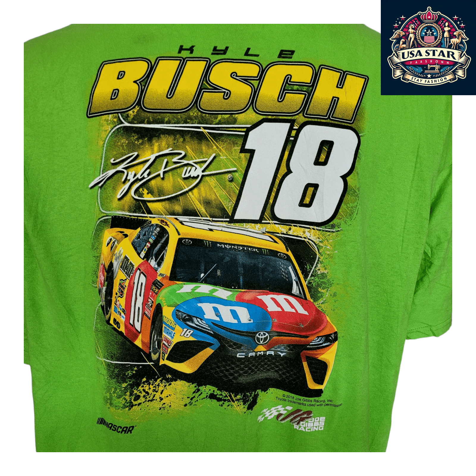 Kyle Busch T-Shirt #18 M&M's Vintage Racing Tee 3XL Green Joe Gibbs Racing Fan Style - USASTARFASHION