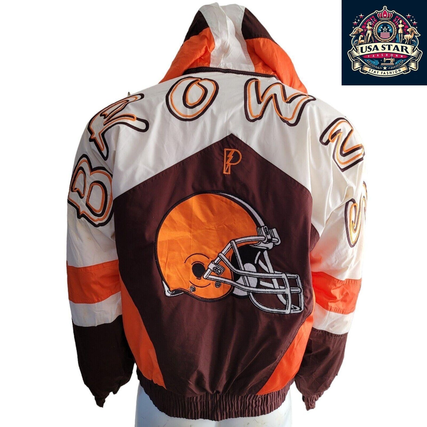 Cleveland Browns Jacket Pro Player 90s Vintage Style Men's Small-Medium with Hoodie and Embroidery - USASTARFASHION