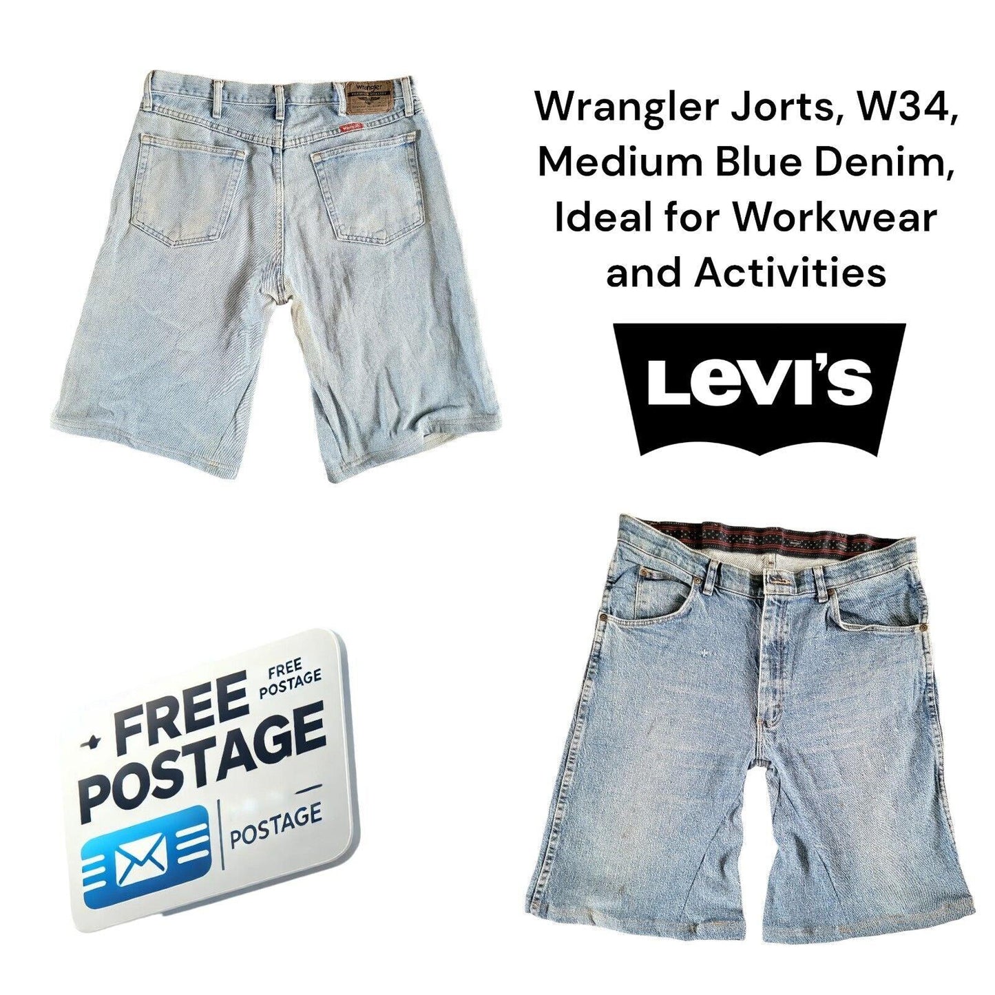 Wrangler Jorts, W34, Medium Blue Denim, Ideal for Workwear and Activities-USASTARFASHION