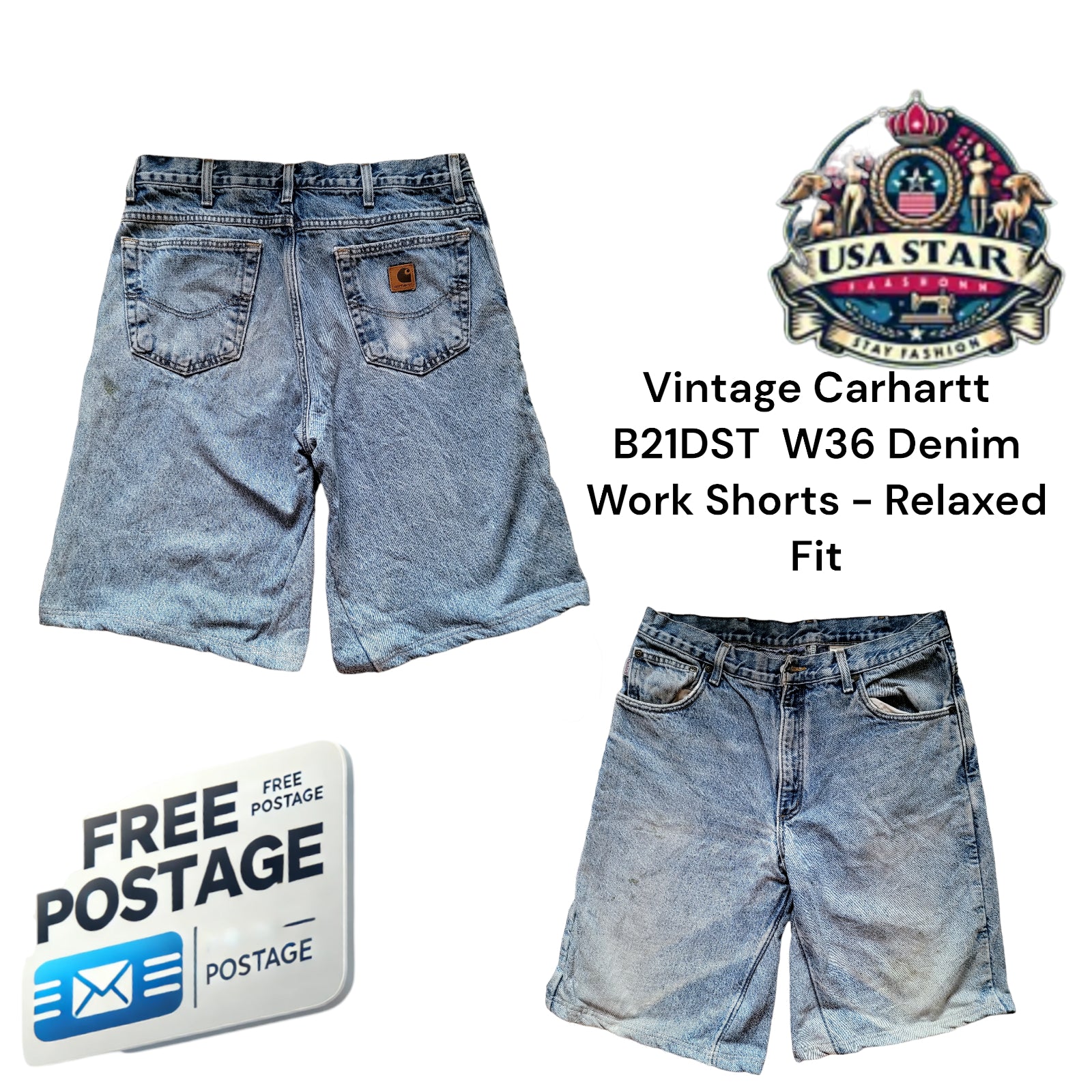 Vintage Carhartt B21DST  W36 Denim Work Shorts - Relaxed Fit-USASTARFASHION