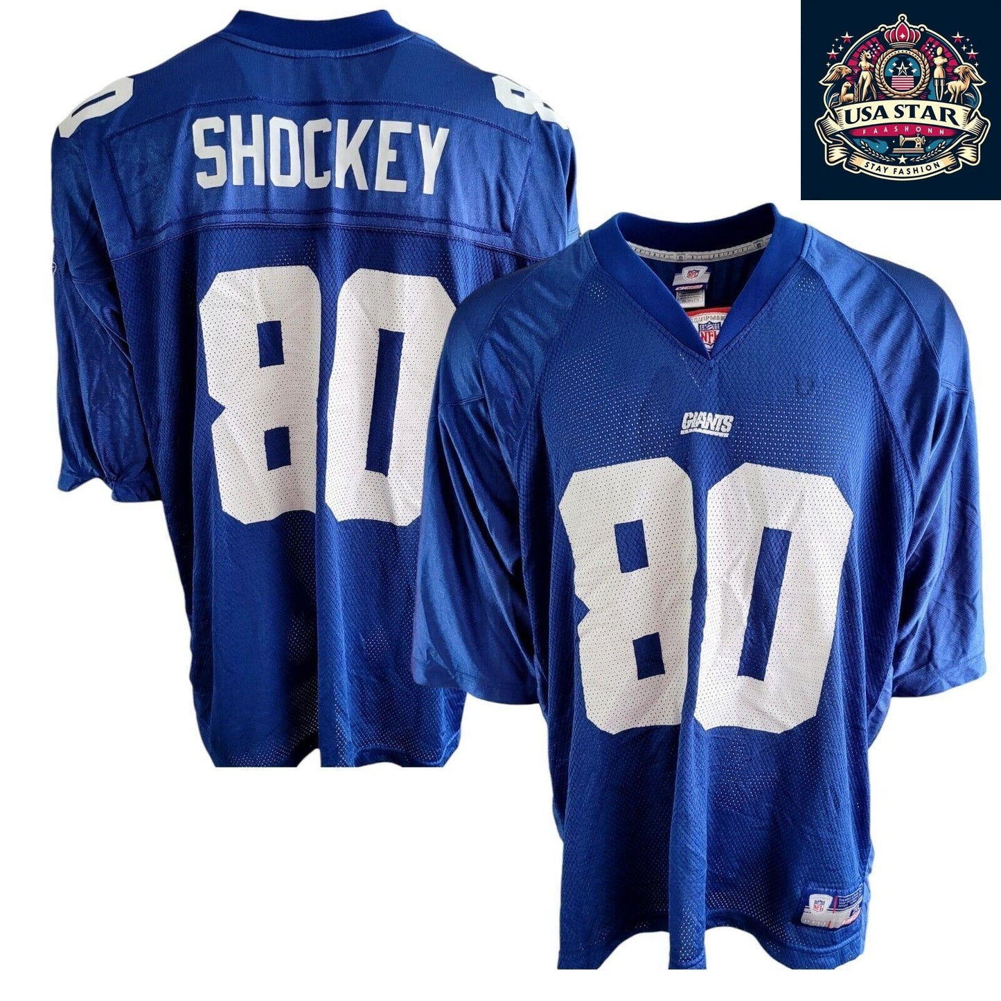 NFL New York Giants Reebok Jeremy Shockey #80 Jersey 2XL - Vintage Retro Blue with White Accents - USASTARFASHION