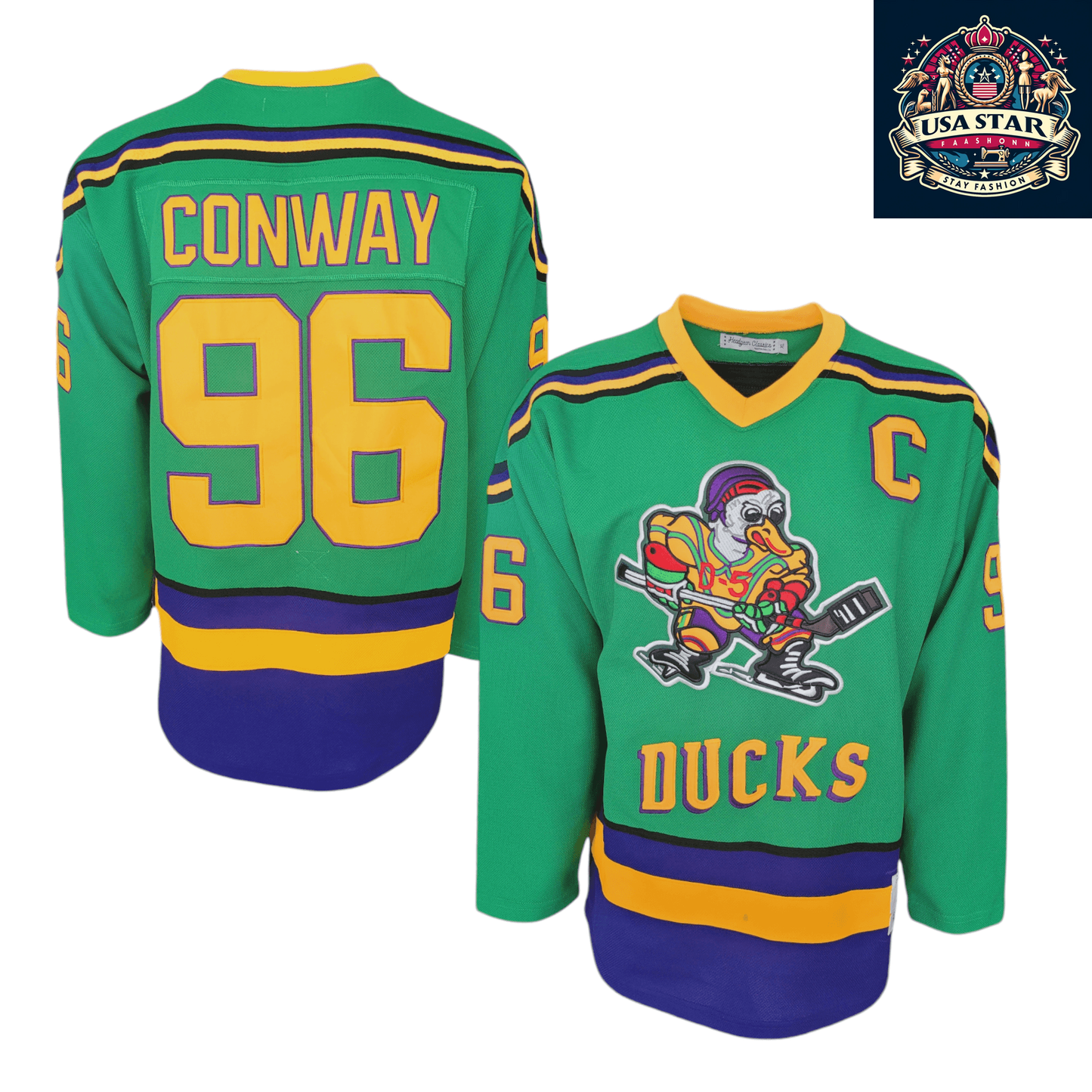 Charlie Conway Hockey Jersey 96 Mighty Ducks 1992 Green XL | Durable Breathable Fabric - USASTARFASHION