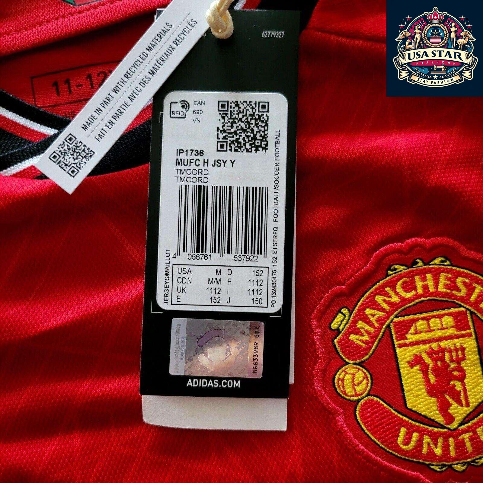 Adidas Manchester United Home Jersey 2023, Youth Size 11-12 Years, Moisture-Wicking, Eco-Friendly - USASTARFASHION