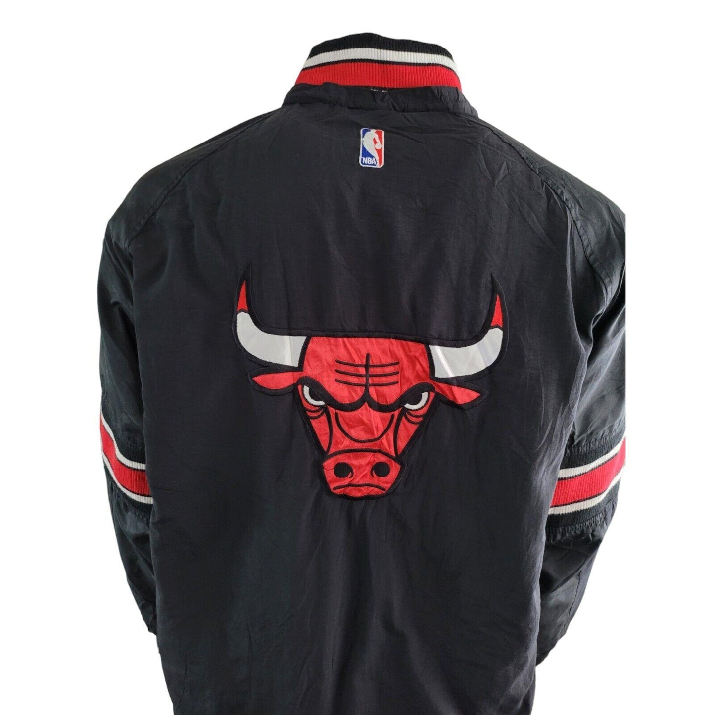 Chicago Bulls Starter Pro Sport 90s Puffer Bomber Jacket - Black/Red (Size L)-USASTARFASHION