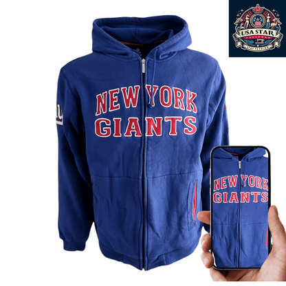 New York Giants Hoodie, Cotton Blend, Classic Blue, Size S/CHP, Team Graphics, Comfortable Design - USASTARFASHION