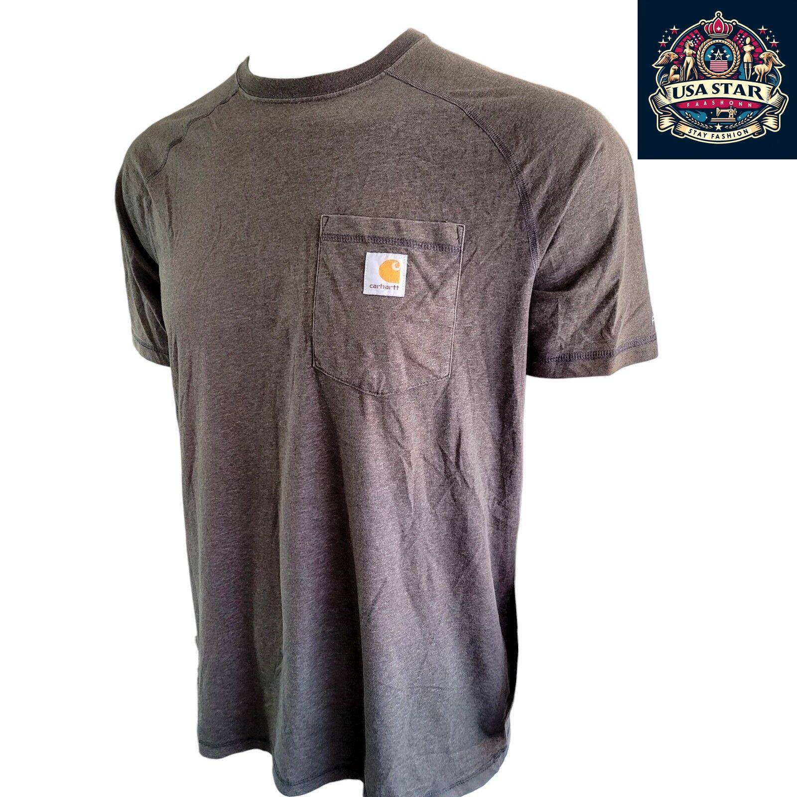 Carhartt Dark Gray T-Shirt, Relaxed Fit Men's Tee with Iconic Logo, Size Large for Comfort USASTARFASHION