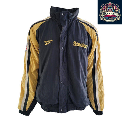 Reebok Steelers Jacket XL - Padded Insulation, Warmth, Bold Yellow & Black Team Colors - USASTARFASHION