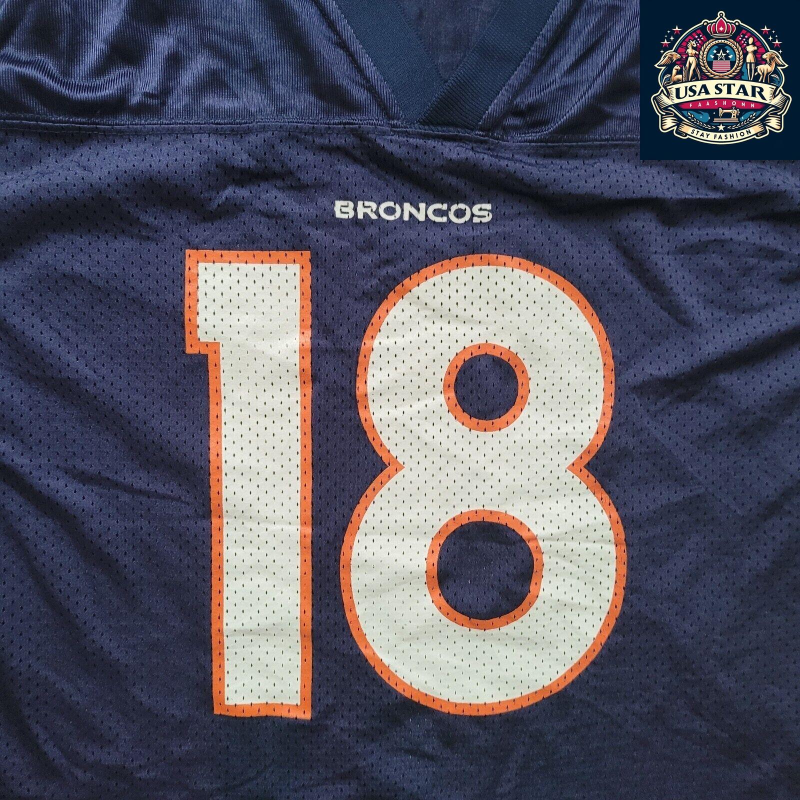 Denver Broncos Jersey Shirt Youth L #18 Peyton Manning - Durable Comfortable Fan Wear - USASTARFASHION