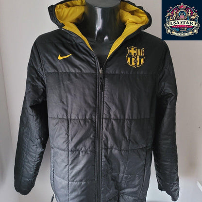 Nike FCB Barcelona Jacket Size M Black/Yellow Reversible Design for Versatile Styling - USASTARFASHION