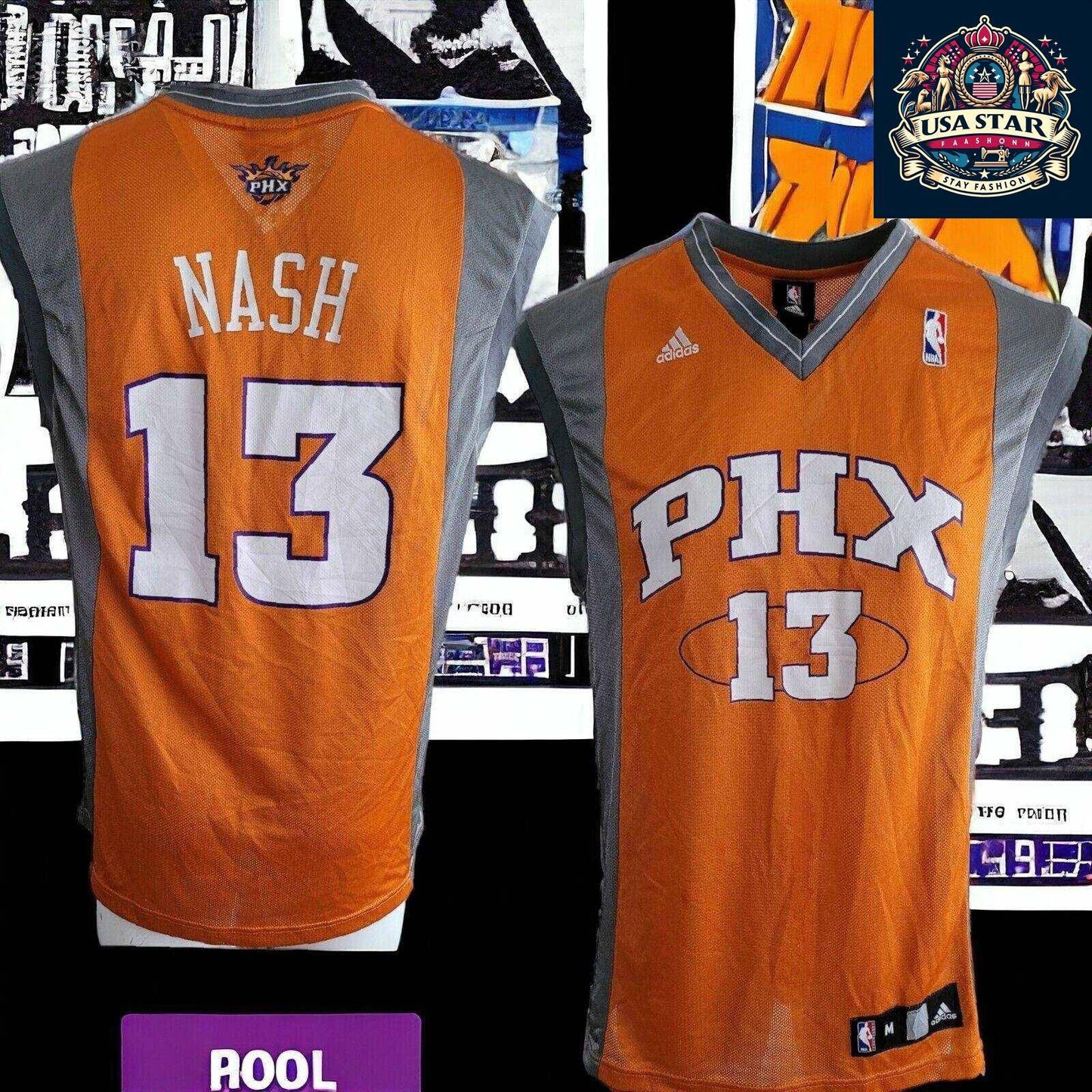 Adidas Phoenix Suns Jersey Men's M Orange Steve Nash #13 NBA Authentic Design for Fans - USASTARFASHION