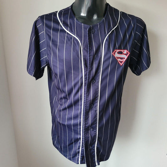 Superman Logo Striped Baseball Jersey Shirt - Men's Size M-USASTARFASHION