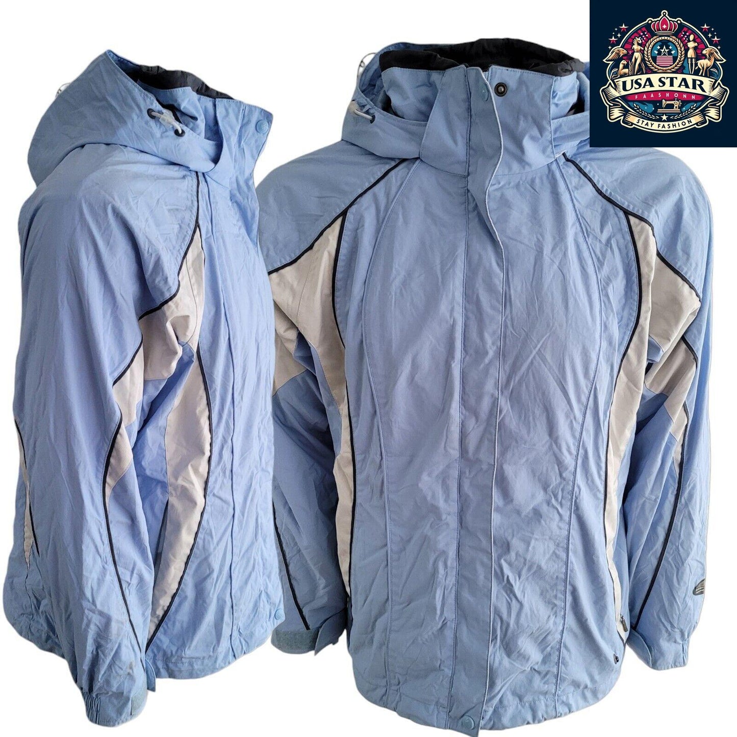 Columbia Waterproof Jacket For Women - Lightweight, Stylish, Sky Blue, Adjustable Hood, Versatile Outdoors - USASTARFASHION