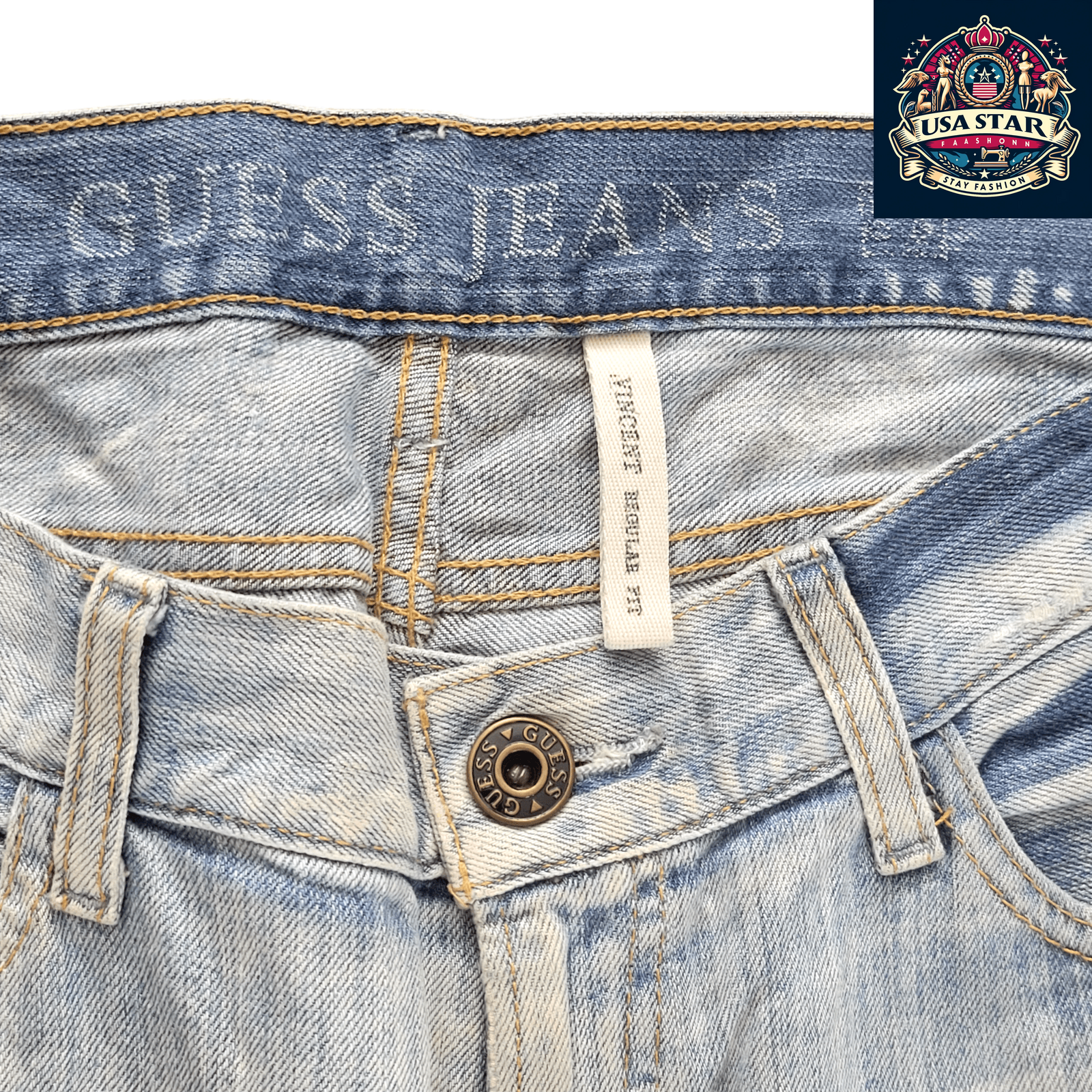 Guess Men's Distressed Denim Jorts W36 in Light Blue Wash - Stylish and Versatile Casual Shorts - USASTARFASHION